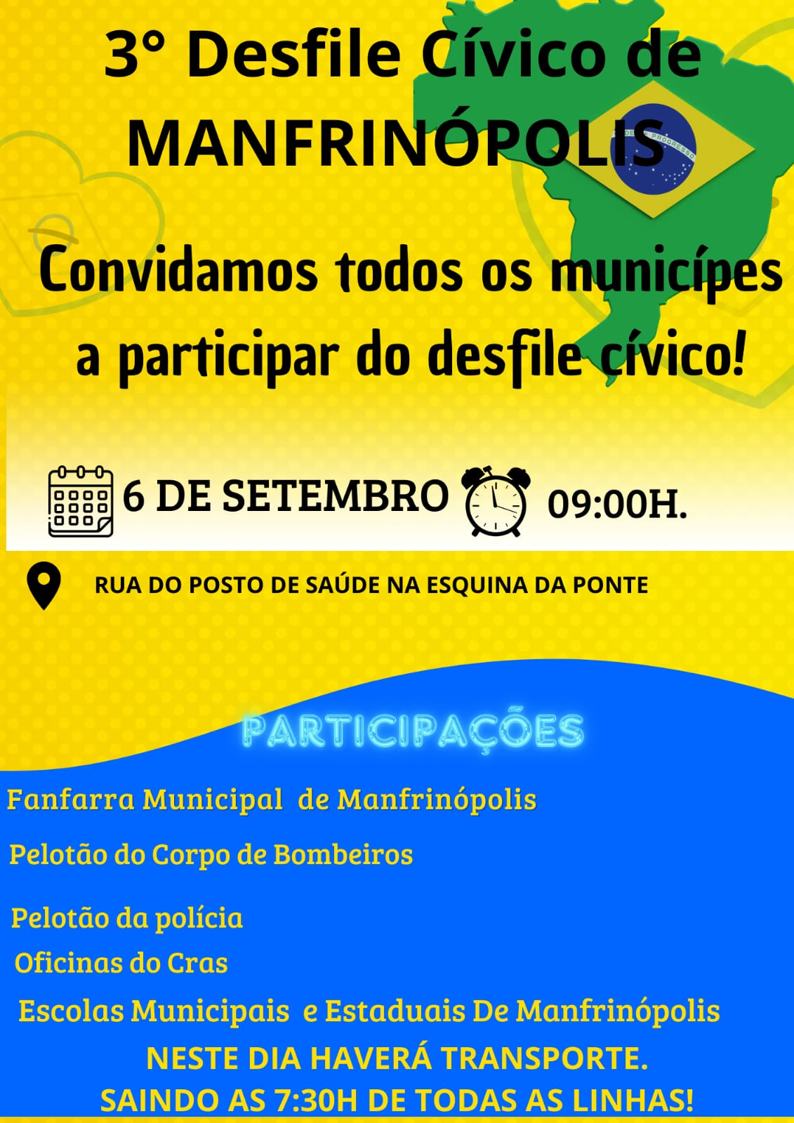 Convite para o 3º Desfile Cívico de Manfrinópolis